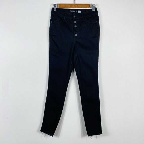 Old Navy Size 2 Extra High Rise Raw Hem Rockstar Super Skinny Jeans Black - Picture 1 of 5